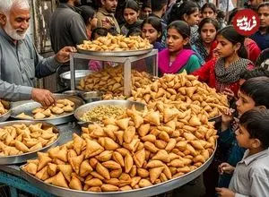 ببینید| غذای خیابانی در پاکستان؛ تهیه سمبوسه سیب زمینی در کراچی