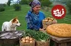 ببینید| غذای روستایی در آذربایجان؛ پخت کیک پای با ماهی قزل آلا