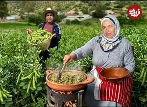 ببینید| غذای روستایی در مراکش؛ برداشت باقالی تازه از مزرعه و پخت آن روی آتش