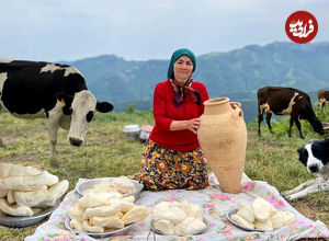(ویدئو) نمایی دیدنی از تهیه پنیر محلی توسط یک بانوی روستایی به روشی باستانی 