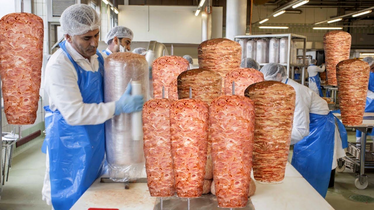 (ویدئو) دونر کباب های مشهور ترکیه به این شکل در کارخانه تهیه و آماده می شوند