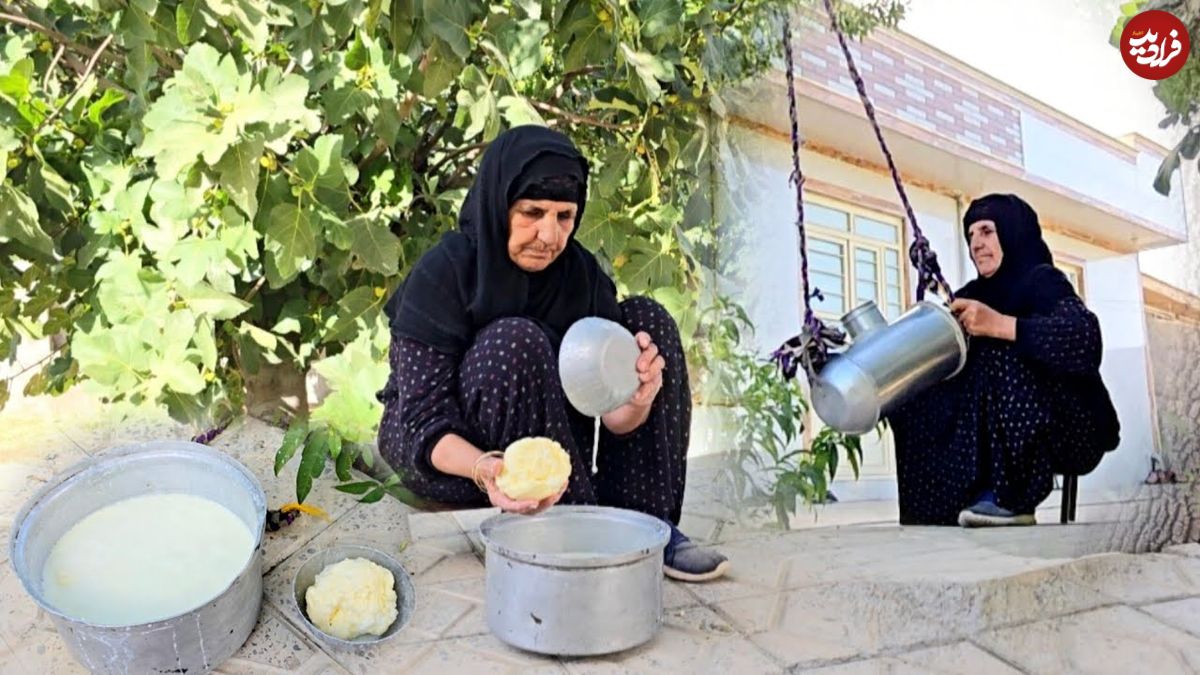 ببینید؛ غذای روستایی در ایران؛ تهیه دوغ و کره سنتی توسط مادربزرگ ایلامی