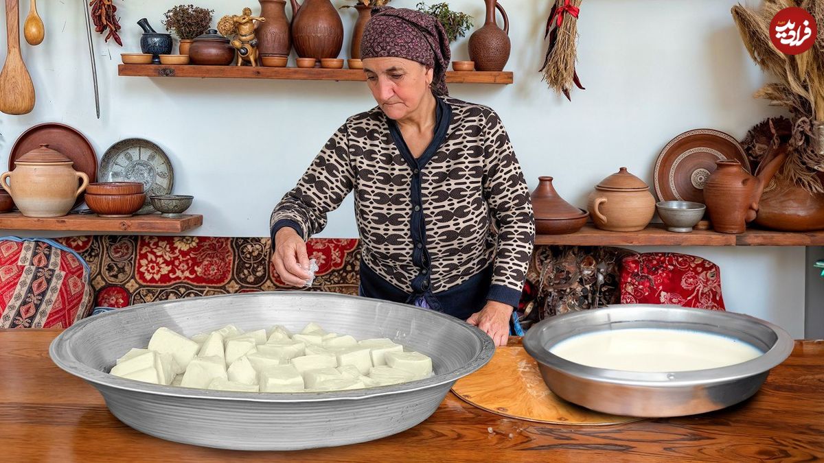 ببینید؛ غذای روستایی در آذربایجان؛ تهیه پنیر سنتی با شیر تازه گاو و پخت پیتزا