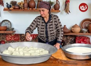 ببینید؛ غذای روستایی در آذربایجان؛ تهیه پنیر سنتی با شیر تازه گاو و پخت پیتزا