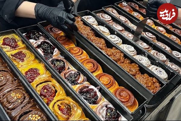 ببینید| غذای خیابانی در کره؛ پخت نان رول دارچینی در سئول