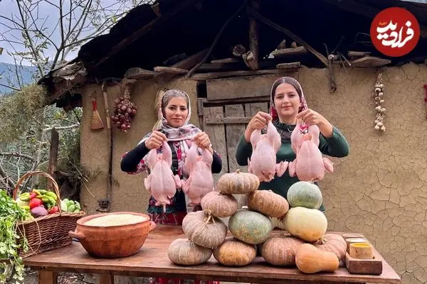 ببینید| غذای روستایی در ایران؛ پخت کدو حلوایی پر شده با پلو و مرغ