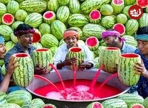 ببینید| غذای روستایی در هند؛ تهیه آب هندوانه تازه در طبیعت روستا