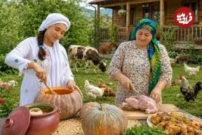 ببینید| غذای روستایی در ایران؛ پخت کدو حلوایی پر شده با مرغ  و برنج روی آتش