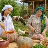 ببینید| غذای روستایی در ایران؛ پخت کدو حلوایی پر شده با مرغ  و برنج روی آتش