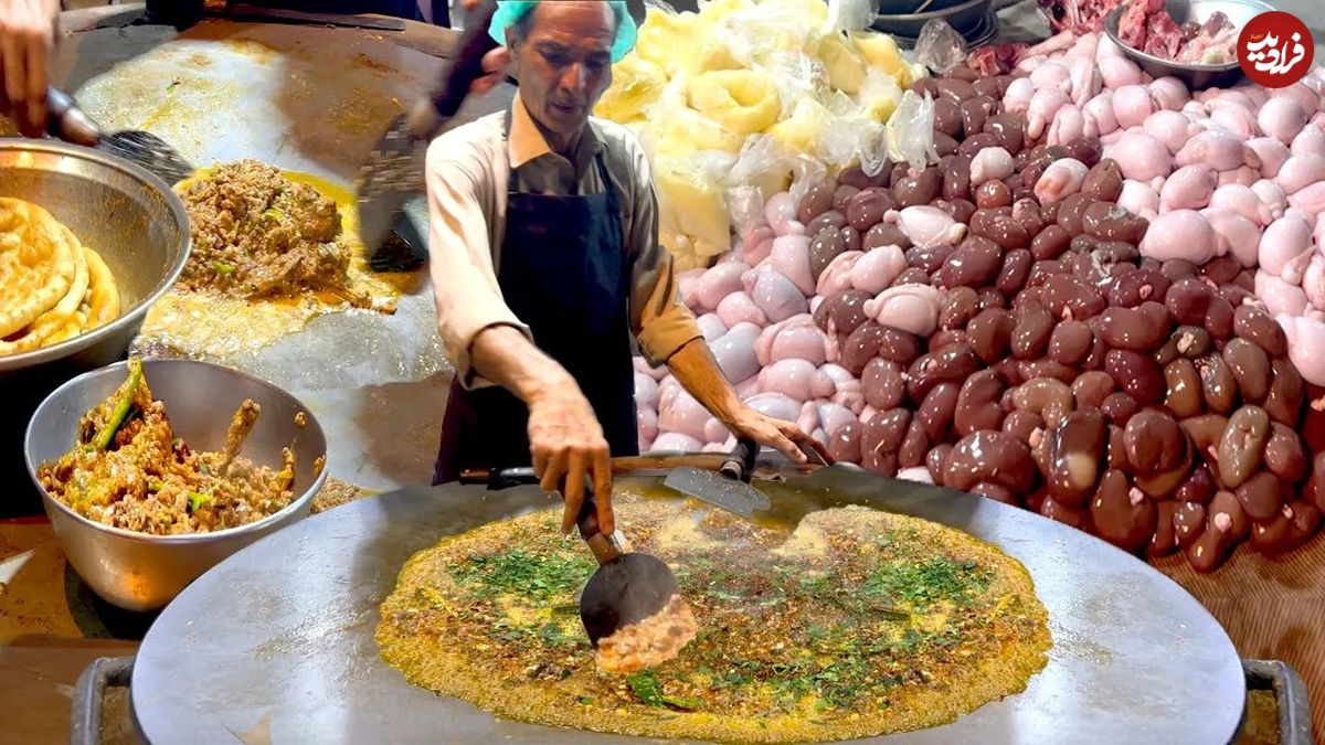 (یدئو) غذای خیابانی مشهور در پاکستان؛ پخت واویشکای مغز، دنده، قلوه و دنبلان بره