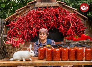 ببینید؛ غذای روستایی در آذربایجان؛ تهیه سس تند با فلفل قرمز در روستایی زیبا