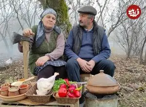 ببینید| غذای روستایی در آذربایجان؛ پخت خورشت با گوشت مرغ در دل جنگل