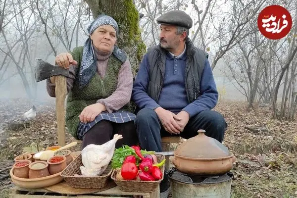 ببینید| غذای روستایی در آذربایجان؛ پخت خورشت با گوشت مرغ در دل جنگل
