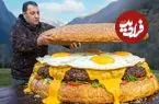 ببینید| غذای روستایی در آذربایجان؛ تهیه برگر غول پیکر با پنیر و تخم شترمرغ