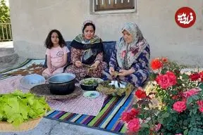ببینید| غذای روستایی در ایران؛ پخت دلمه با برگ مو در روستایی کوهستانی