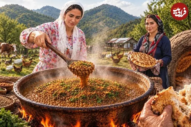 ببینید| غذای روستایی در ایران؛ پخت عدسی و نان تازه در روستایی سرسبز