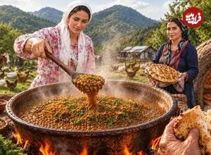 ببینید| غذای روستایی در ایران؛ پخت عدسی و نان تازه در روستایی سرسبز