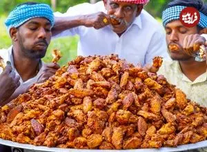 ببینید| غذای روستایی در هند؛ پخت بال مرغ تند و شیرین در طبیعت روستا