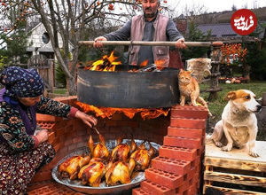 (ویدئو) غذای روستایی در آذربایجان؛ پخت مرغ شکم پر در تنور