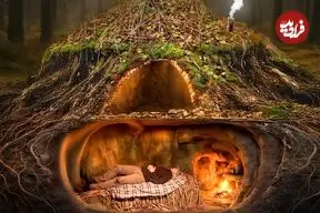 ببینید| مراحل دیدنی ساخت یک پناهگاه در زیر یک درخت در جنگل های اوکراین