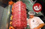 (ویدئو) غذای خیابانی در ازبکستان؛ تهیه شاورمای عربی با 200 کیلو گوشت