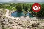 عکس| سفر به ایران قدیم؛ منظرۀ یک روستا در نزدیکی کوه بیستون؛ 99 سال قبل