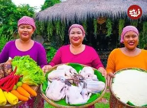 ببینید| غذای روستایی در سنگاپور؛ پخت اردک شکم پر سوخاری در روستایی زیبا