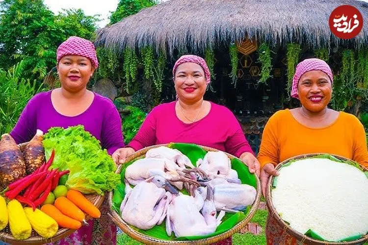 ببینید| غذای روستایی در سنگاپور؛ پخت اردک شکم پر سوخاری در روستایی زیبا