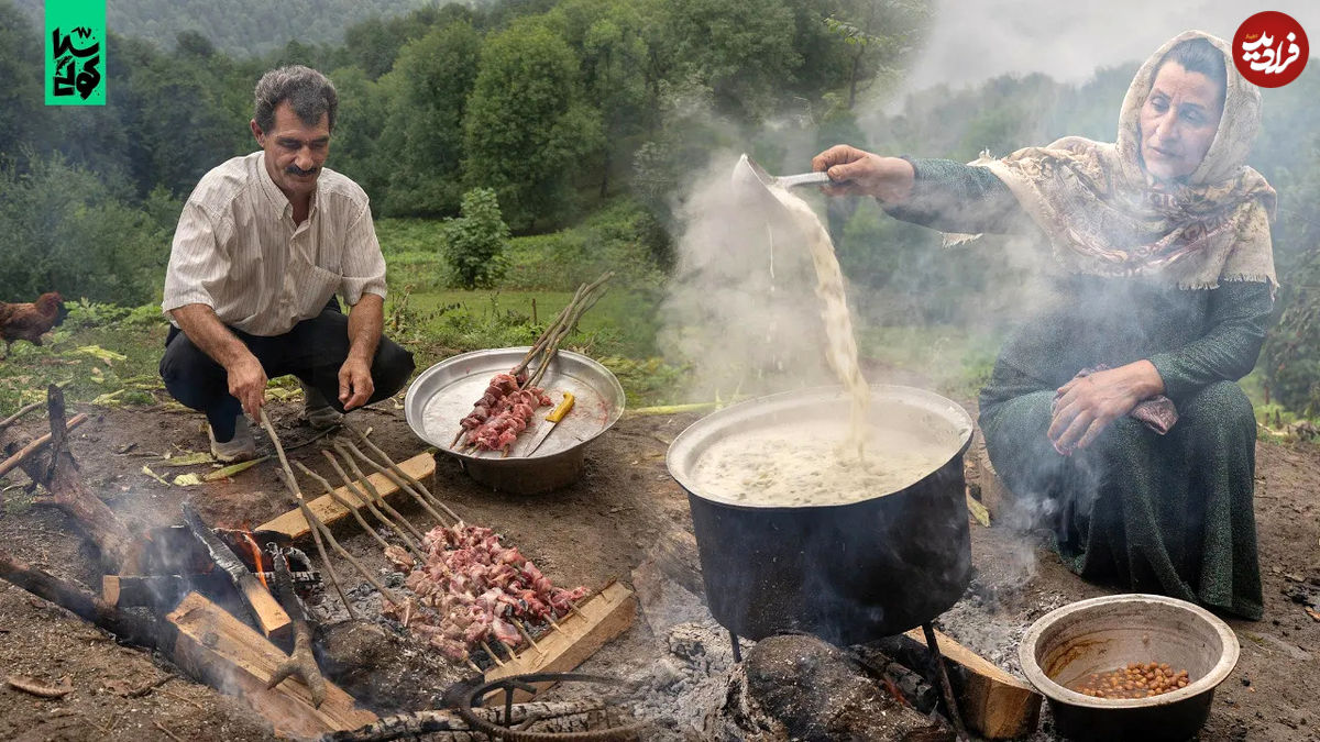 (ویدئو) پخت بلال، کباب و آش دوغ به روش روستایی های اهل تالش گیلان