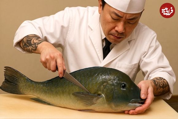 ببییند؛ غذای خیابانی در ژاپن؛ برش ماهرانه ماهی کمیاب Scarbreast Tuskfish و تهیه ساشیمی