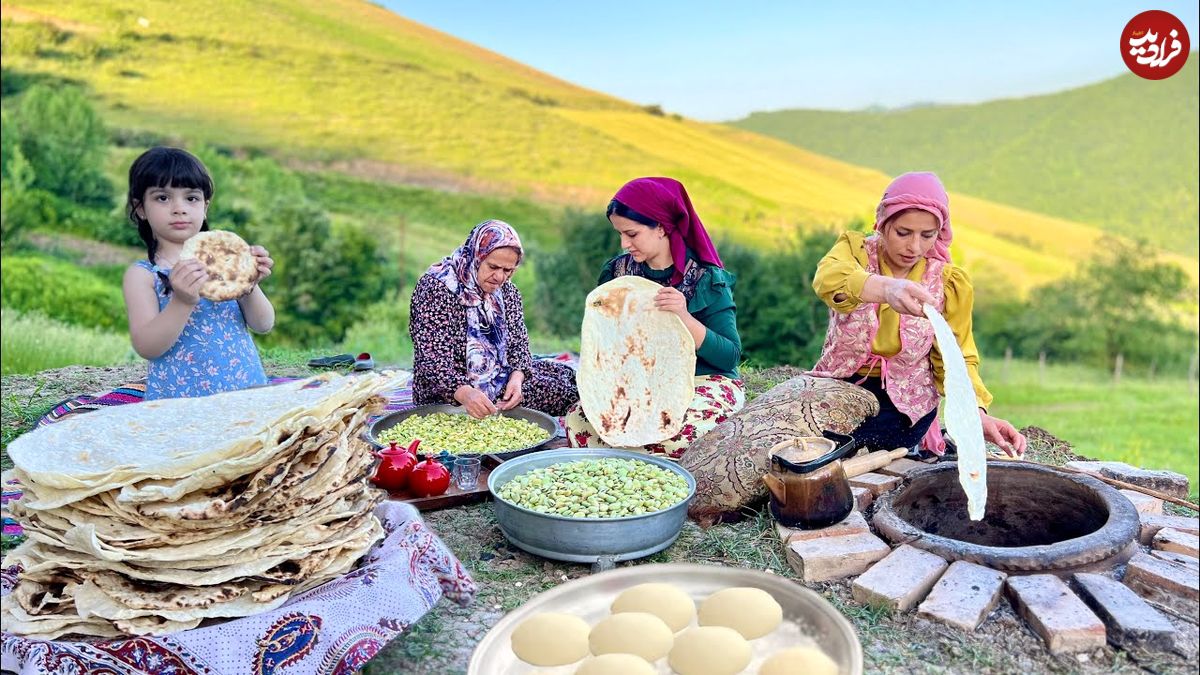 ببینید؛ غذای روستایی در ایران؛ پخت نان تافتون در تنور در شمال کشور