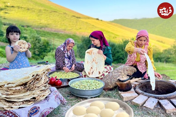 ببینید؛ غذای روستایی در ایران؛ پخت نان تافتون در تنور در شمال کشور