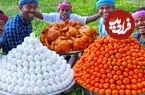 ببینید| غذای روستایی در هند؛ پخت املت با تخم مرغ، هویج و مرغ در طبیعت روستا