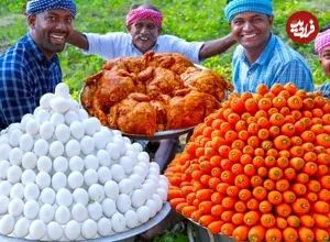 ببینید| غذای روستایی در هند؛ پخت املت با تخم مرغ، هویج و مرغ در طبیعت روستا