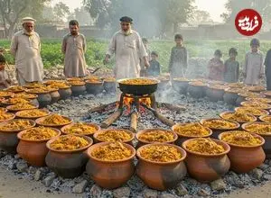 ببینید| غذای روستایی در افغانستان؛ پخت 300 کیلو کابلی پلو با گوشت برای مراسم عروسی
