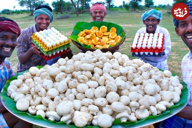 ببینید؛ غذای روستایی در هند؛ پخت یک غذای سنتی با 20 کیلوگرم قارچ و فلفل