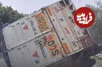 ببینید| لحظه واژگونی کامیون پس از برخورد با شاسی‌بلند