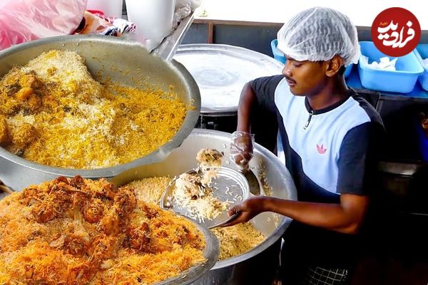 (ویدئو) غذای خیابانی در هند؛ فرآیند طبخ 1000 کیلو چلو مرغ بریانی