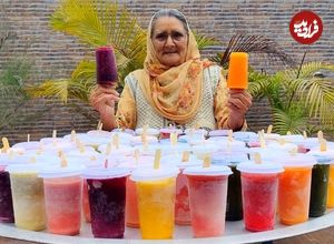 ببینید؛ غذای روستایی در هند؛ تهیه بستنی یخی با میوه هایی مانند پاپایا، انگور و هندوانه