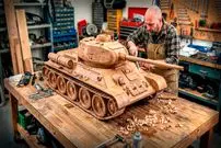 ببینید| مراحل ساخت ماکت تانک T-34 شوروی سابق با چوب توسط یک نجار آمریکایی