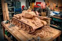 ببینید| مراحل ساخت ماکت تانک T-34 شوروی سابق با چوب توسط یک نجار آمریکایی