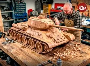 ببینید| مراحل ساخت ماکت تانک T-34 شوروی سابق با چوب توسط یک نجار آمریکایی