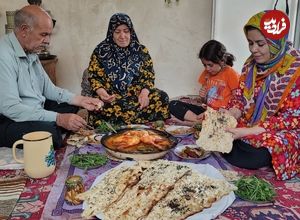 ببینید؛ غذای روستایی در ایران؛ پخت نان سنگک و مرغ کامل در تنور