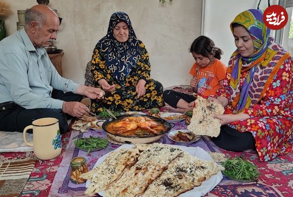 ببینید؛ غذای روستایی در ایران؛ پخت نان سنگک و مرغ کامل در تنور