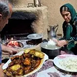 ببینید| غذای روستایی در ایران؛ پخت خوراک مرغ و بادمجان برای شام در روستا
