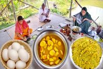 ببینید؛ غذای روستایی در هند؛ پخت یک خورشت سنتی با تخم مرغ و کدو 
