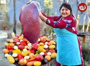 (ویدئو) غذای روستایی محبوب در آذربایجان؛ پخت غذای محلی با جگر گاو