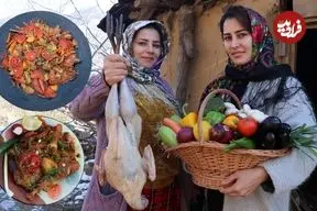 ببینید| غذای روستایی در ایران؛ پخت یک غذای خاص با بوقلمون و در تنور