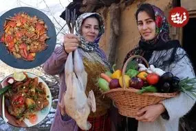 ببینید| غذای روستایی در ایران؛ پخت یک غذای خاص با بوقلمون و در تنور