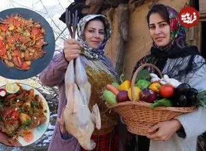 ببینید| غذای روستایی در ایران؛ پخت یک غذای خاص با بوقلمون و در تنور